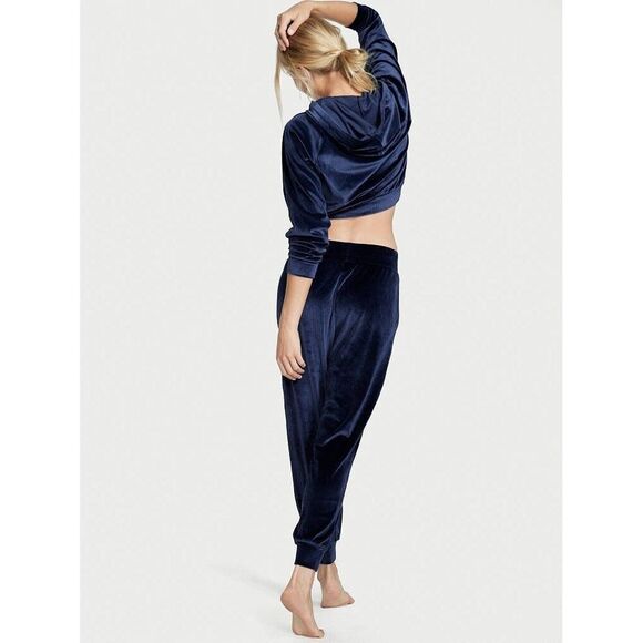 Victoria's Secret S,M,L TRACKSUIT SET Hoodie jogger pants NAVY BLUE VELOUR rib - Picture 5 of 6